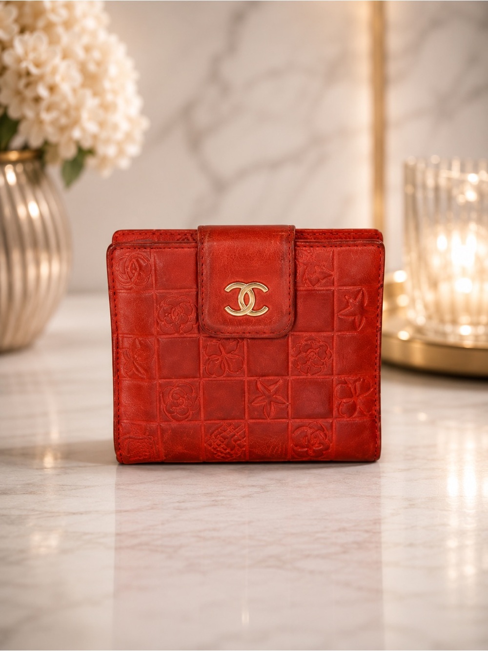 Chanel Icon Line Coral Pink Lambskin Compact Wallet | Project Piece